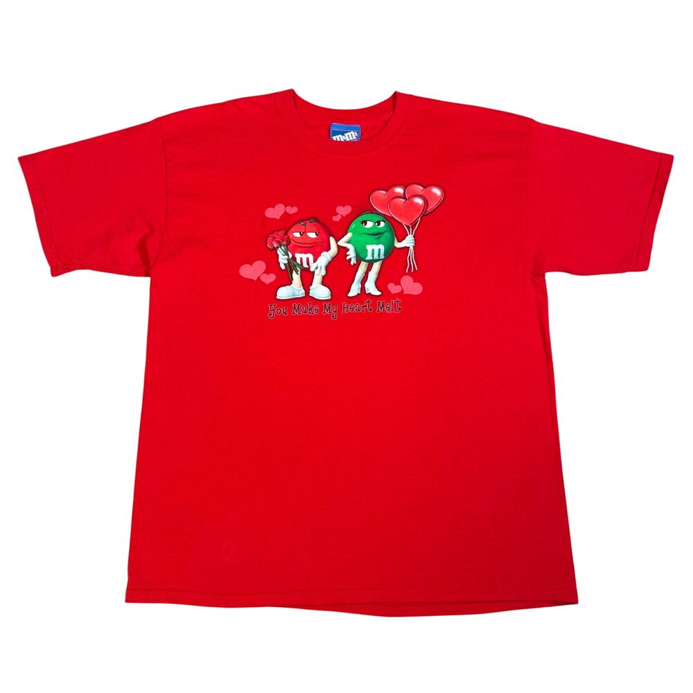 Vintage M&M's Valentine Graphic Shirt “You Make My Heart Melt” Red Candy Tee XL